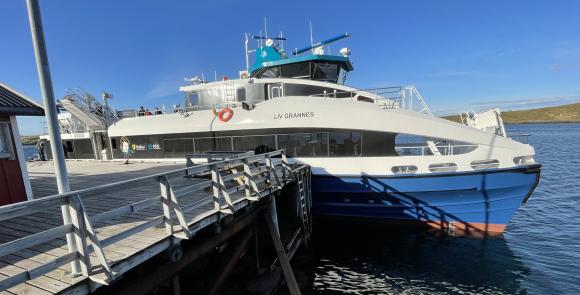 Hurtigb�ten &quot;Liv Grannes&quot;. F�rste anl�p i Sk�lv�r fredag 21. mai 2021.