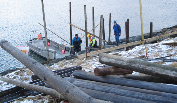 Oppsetting av kaistolper p�sken 2015.