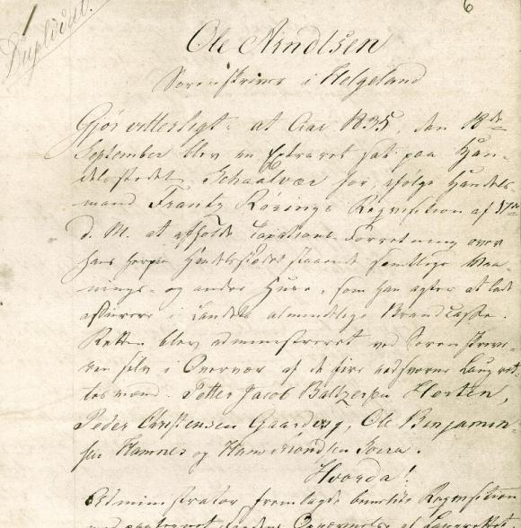 Branntakst 1835 Foto av orginaldokument