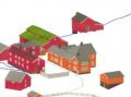 Noe av grunnlaget for modellen. Her ser vi g�rdstunet fra nordvest, fra et sted litt over bakken. Fargene er ikke som i virkeligheten.  